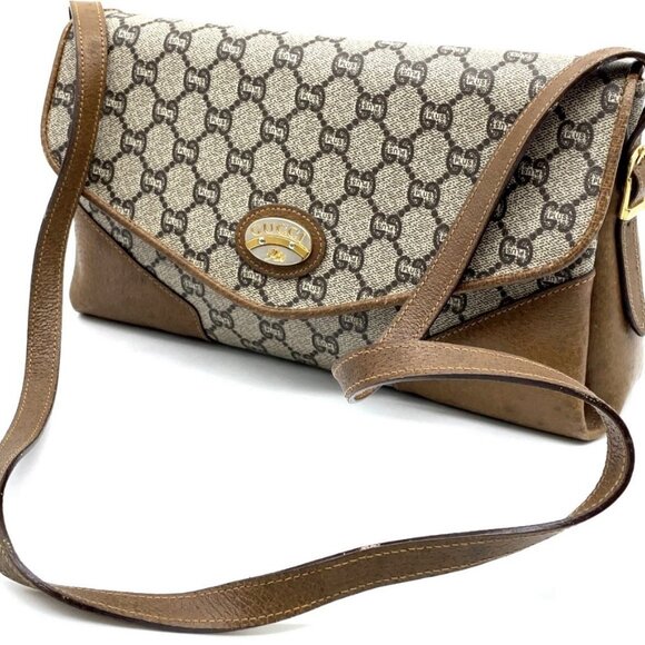 Authentic GUCCI GG Plus Beige Brown PVC Leather Shoulder Bag - Picture 1 of 12